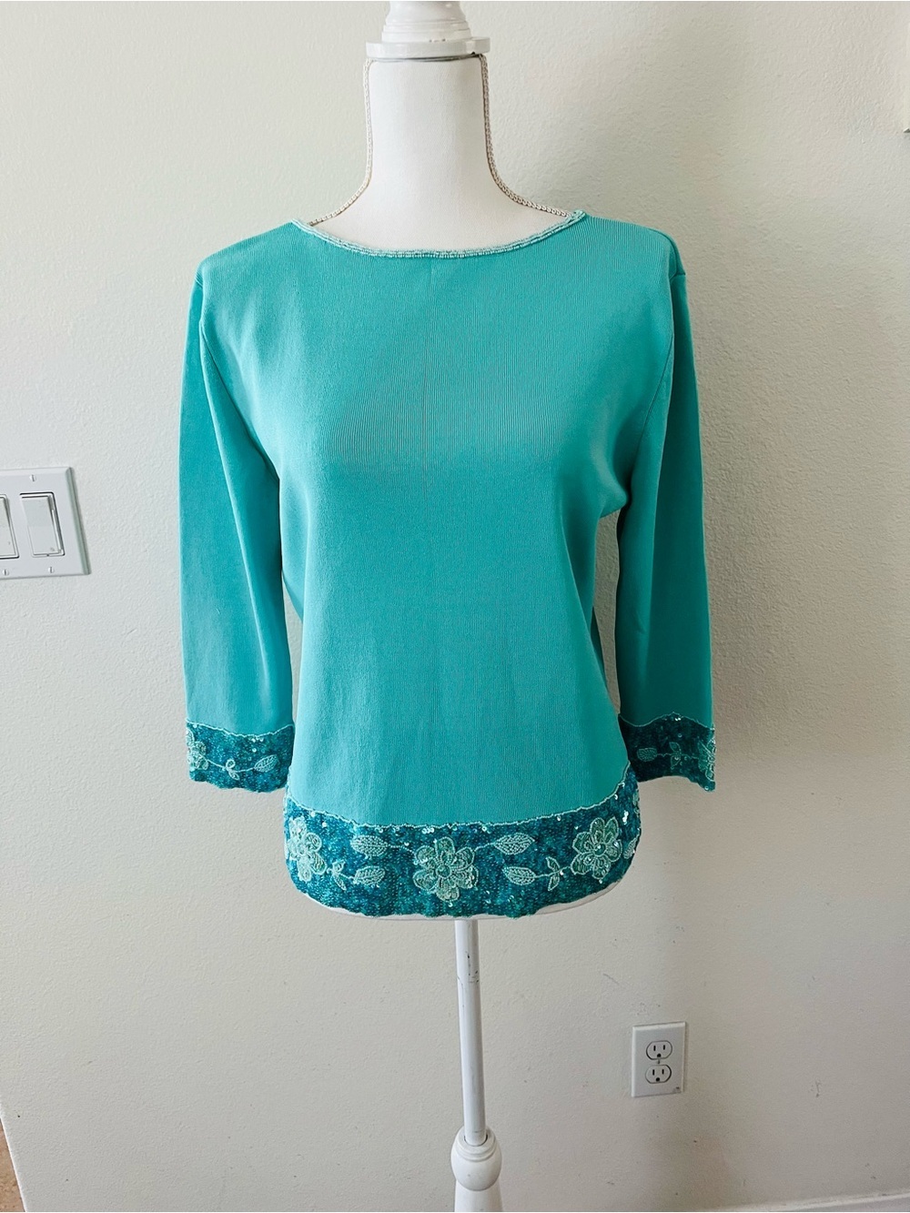 Joseph A Turquoise Embroidered Hem & Cuff Tunic